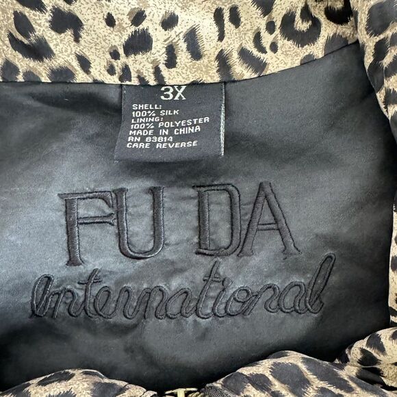 Fuda International VTG 90's Plus 3X 100% Silk Zip Up Satin Bomber Leopard Jacket - Picture 6 of 8